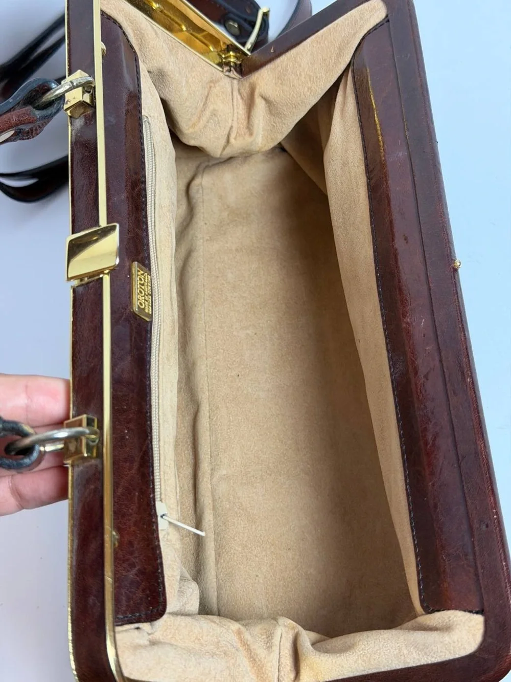 Vintage Oroton Brown Leather Doctor's Bag Style Handbag